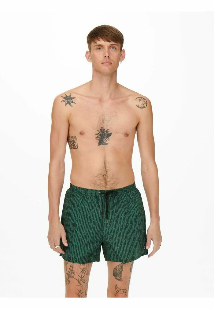 Remise 🌟 Only & Sons GEMUSTERTE - Short De Bain - Dark Green ⌛ 2 Remise 🌟 Only & Sons GEMUSTERTE - Short De Bain - Dark Green ⌛ – Image 2